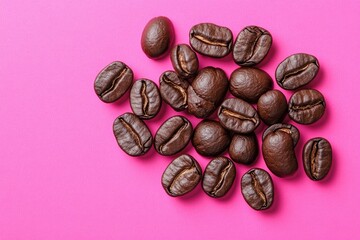 black roasted coffee beans on a color background , ai