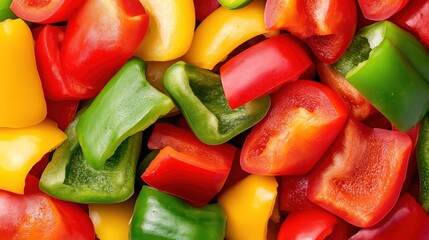 Fresh green and red bell pepper slices background.