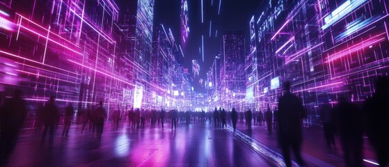 Futuristic festival with drone light shows and interactive digital performances in a vibrant metropolis