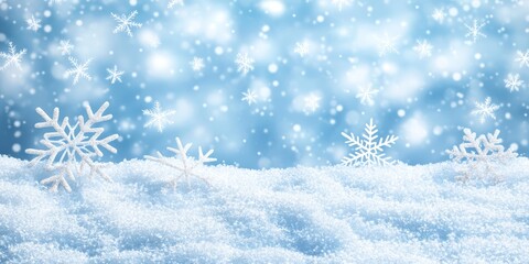 Delicate snowflakes cascade through the air, settling on a soft white blanket covering the ground under a bright winter sky