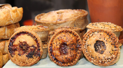 A Display of Freshly Made Sweet and Savoury Pies. © daseaford