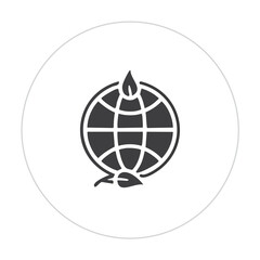 Globe with leaf icon. Flat design style.