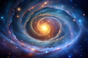 Cosmic spiral galaxy with swirling gas and dust