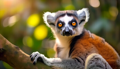 Obraz premium Ring-Tailed Lemur on tree in natural habitat 