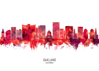 Oakland California Skyline Red