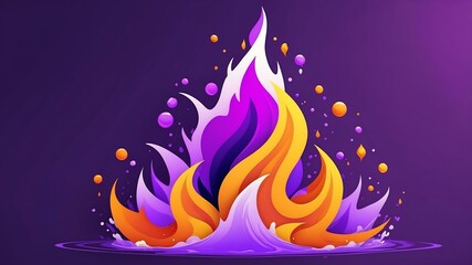 dynamic flame and water element fluid on purple background