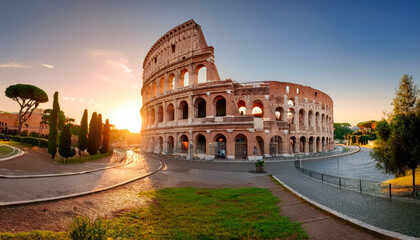 Naklejka premium Rome, Italy. The Colosseum or Coliseum at sunrise