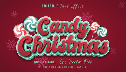 candy christmas 3d text effect with lolipop and snow element