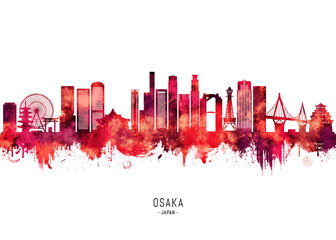 Osaka Japan Skyline Red