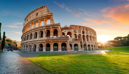 Rome, Italy. The Colosseum or Coliseum at sunrise