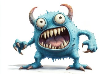 Naklejka premium Illustration of funny blue cartoon monster on white background. Halloween holiday