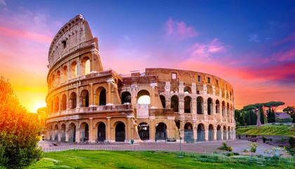 Fototapeta premium Rome, Italy. The Colosseum or Coliseum at sunrise