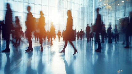 long Exposure of A busy office street with people walking in suits