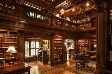 Old library interior with bookshelves