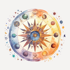 Astrological wheel watercolor art
