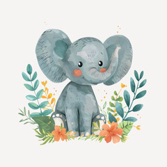 Cute watercolor baby elephant illustration