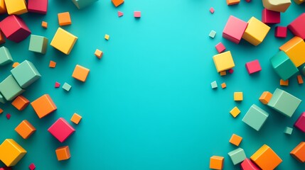 Colorful blocks on a blue background.