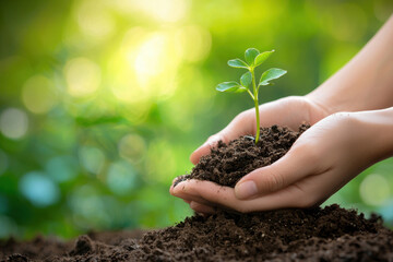 Nurturing Hands Supporting a Growing Plant Symbolizing Environmental Harmony