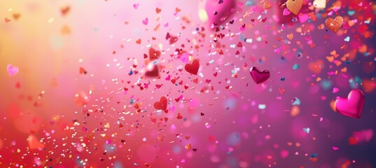 Dynamic Valentine's Day Background with Colorful Heart-Shaped Confetti and Sparkling Effects