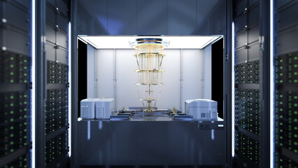 Quantum server network with quantum computer machine in server room