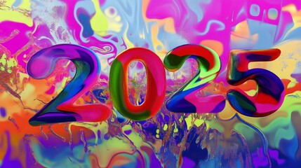 Colorful 3D numbers 2025 on a swirling abstract background.
