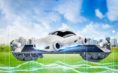 Ev car with digital connection system software in ai robotic hand