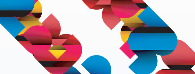 Colorful curve geometric shapes on white