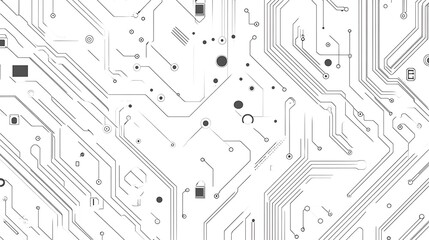 Black circuit diagram on white background. High-tech circuit board connection system. Vector abstract technology on white background