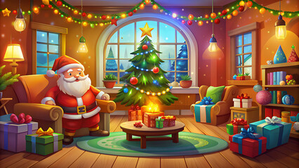 Obraz premium santa claus and christmas tree