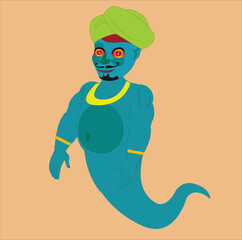 cartoon blue  genie vector illustration 2d