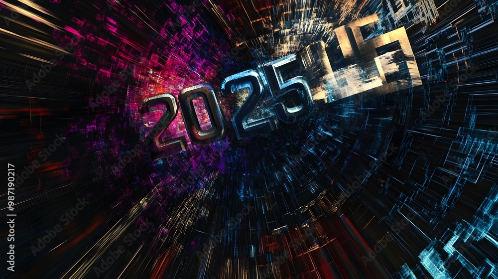 Poster 2025 in a futuristic digital setting.