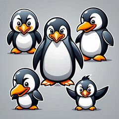Fototapeta premium set of penguins with a sign
