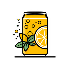 Orange Canned Beer, Cartoon-Style Icon Design With A White Background And A Yellow Can