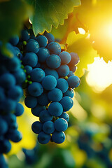 Close Up of Blue Grapes in Sunlight