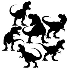 TRex dinosaur silhouette set. Vector illustration isolated on white background. © Natthaporn