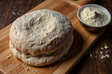 Naklejka premium Dough on a wooden board