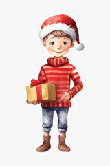 Festive child holding gift