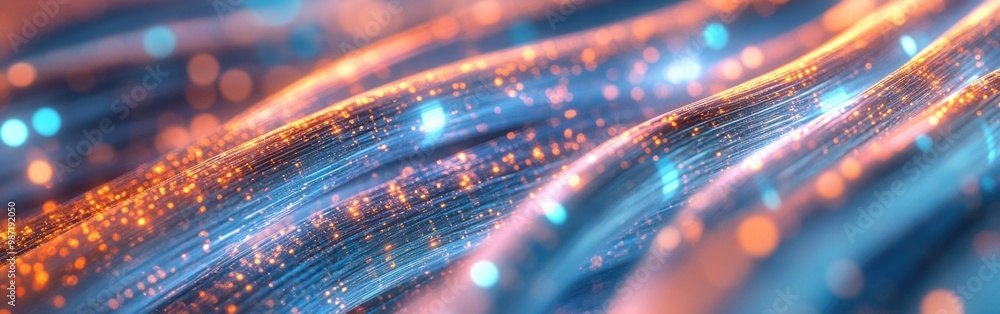 Poster bright data cables pulse with light, signifying data transfer in a futuristic environment