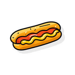 Vector Icon Illustration Of A Hot Dog, Simple Design, Flat Color With White Background