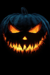 Naklejka premium Candlelit Pumpkin with Sharp Teeth and Glowing Eyes