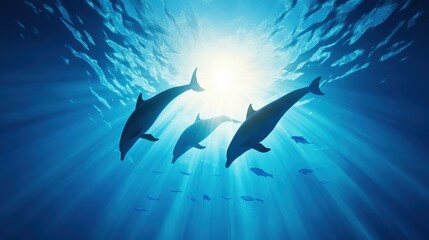 Graceful Dolphins Swimming in Sunlit Ocean Waters