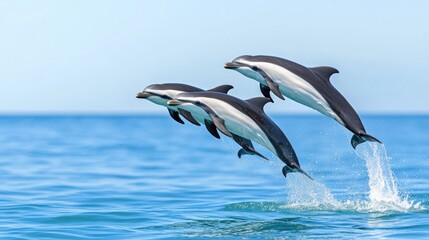 Dolphins Jumping Gracefully in Blue Ocean Water