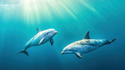 Graceful Dolphins Swim in Clear Ocean Water