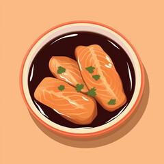 Salmon dish in brown sauce