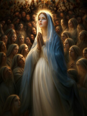 Virgin Mary and the souls suffering in purgatory ask for mercy