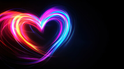 Bright neon heart with colorful light streaks