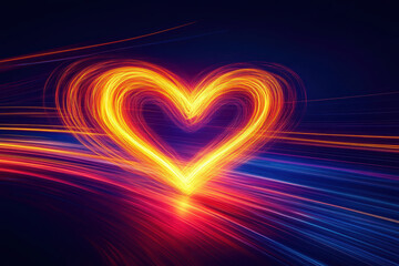 Heart-shaped neon glow with motion blur