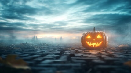 Jack-o-lantern carved into an elaborate glowing maze design