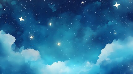 blue sky and clouds Watercolor background