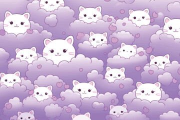 Cute cats in purple clouds